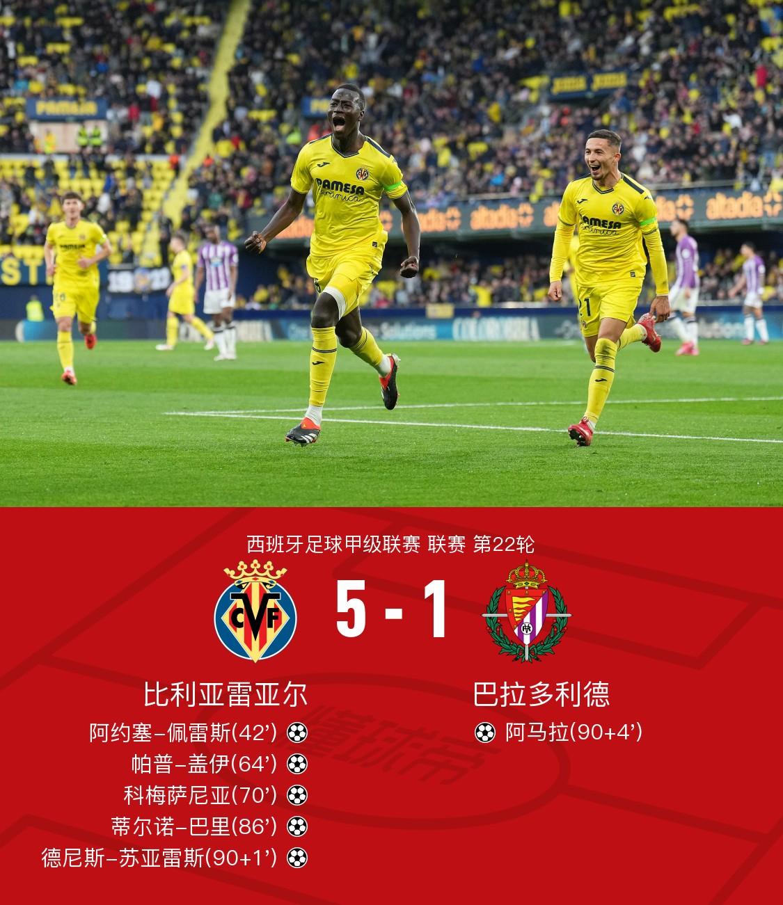 比利亚雷亚尔客场大胜，稳固排名前列的简单介绍